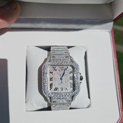 Luxury Cartier Santos Automatic Watch – Fully Iced Out