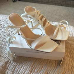 Brand New White Tie Around Leg Heels 