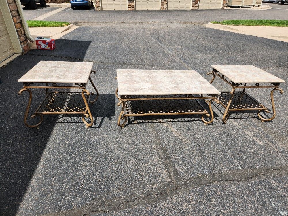 Marble Coffee Table & 2 Side/end Tables