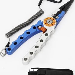 Aluminum Fishing Pliers Saltwater, Multi-Tool Fishing Hook Remover Split Ring Pliers Tools with Sheath and Lanyard Gear for Braided Fishing Line Cutte