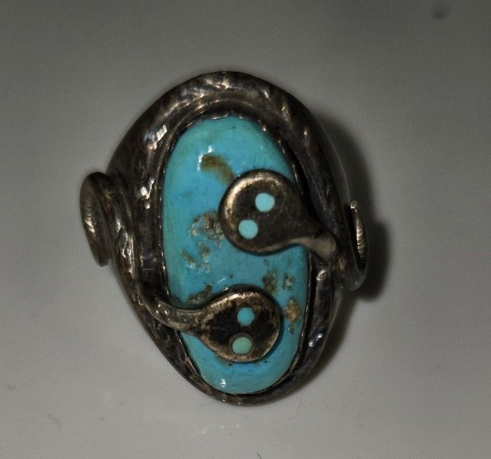 Zuni Sterling Silver Turquoise Snake Mens Ring