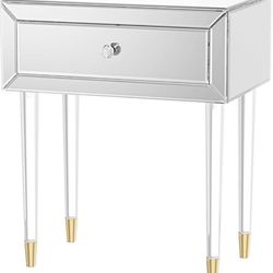 Mirrored Nightstand with Drawer Glass nightstand Table with Acrylic Legs