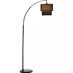 Arc Floor Lamp 66" Tall — Black with Double Drum Shade