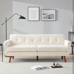 78" W Linen Sofa Couch, Mid Century Modern Decor Loveseat Couches for Living Room, Button Tufted Upholstered Small Couch for Bedroom, Solid, and Easy 