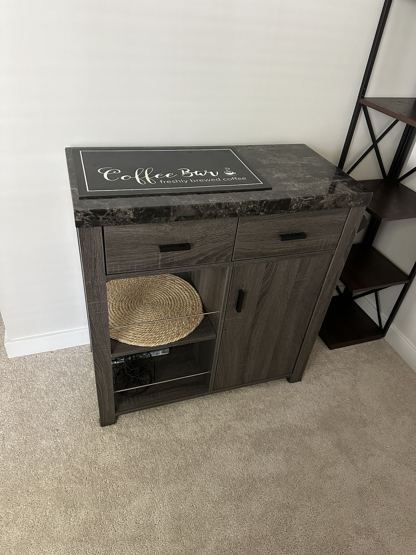 Kitchen Cart/Coffee Bar With Shelves And Storage