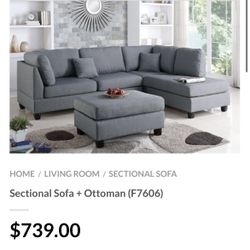 Gray Sectional Sofa With Ottoman
