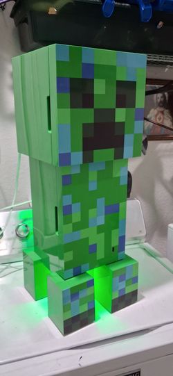 Minecraft Charged Creeper figural Mini Fridge made by Ukonic.  good condition.  Green/ blue ambient LED lighting.