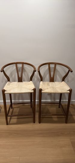 Pair - Wishbone Counter Height Stools