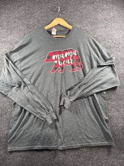 Originals Mama Bear 2XL Gray Long Sleeve Buffalo Plaid T-Shirt