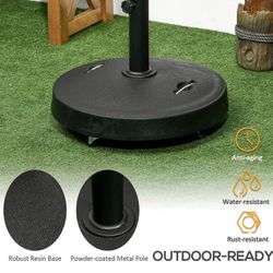 Outsunny 52lbs Resin Patio Umbrella Base with Wheels and Retractable Handles, 20.75" Round Outdoor Umbrella Stand Holder for Parasol Poles 1.5" - 1.9"