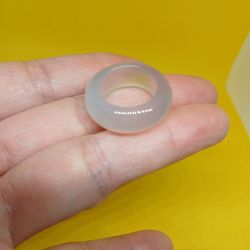 Size 5 Natural Certified Whkte Icy Jade Agate  Thick Band Ring 