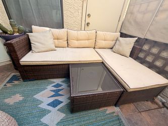 Outdoor Wicker Sectional Sofa Set with Coffee Table
