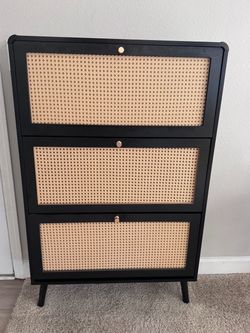 Modern Rattan Shoe Cabinet — Holds Up to 24 Pairs