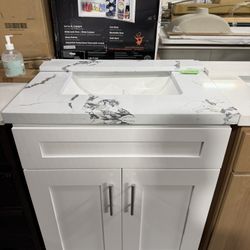 White 27” Vanity With Catalata Countertop