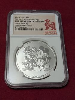 2018 Niue Mickey 1oz. Silver  .999 ~ Year Of The Dog ~ NGC Brilliant Unc.