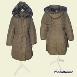 Kensie Nwt Olive Faur Fur Trim Hooded Puffer Coat Msrp $268