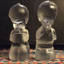 Vintage  Fenton Clear Glass  Praying boy & girl