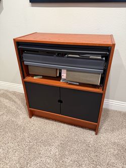 Wood 2-Drawer Lateral File Cabinet with Roll-Top Tambour Door + Storage