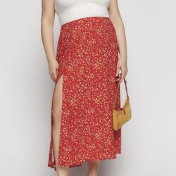 Urban Works Women’s Red Floral Print Flowy Slit Pull-On Skirt Size XL  