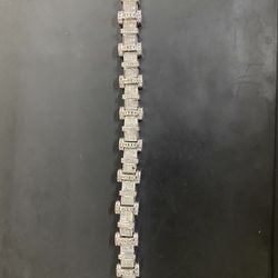 Vintage 14k White Gold Natural Diamond Men’s Fancy link Bracelet 