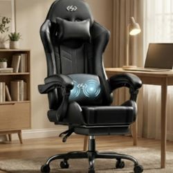 Gaming Chair, Ergonomic Video Game Seat with 360° Swivel & Lumbar Massage, Computer Chair PU Leather Cushion for Adults Home/Office Use (Black)