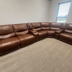 Brown Leather Sectional W/ electric Recliner