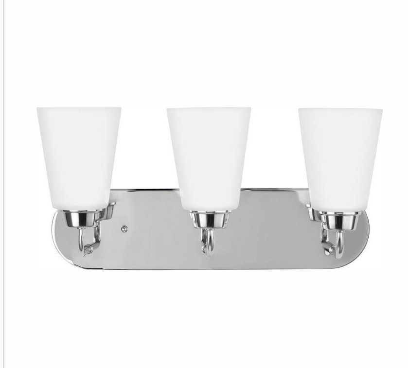 Generation Lighting Kerrville 18 in. 3-Light Chrome Traditional Transitional Bathroom Vanity Light with Satin Glass Shades and LED Bulbs Store SKU# 10