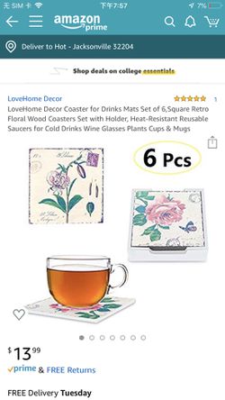 Brand new LoveHome Decor Coaster for Drinks Mats Set of 6,Square Retro Floral Wood Coasters Set with Holder,