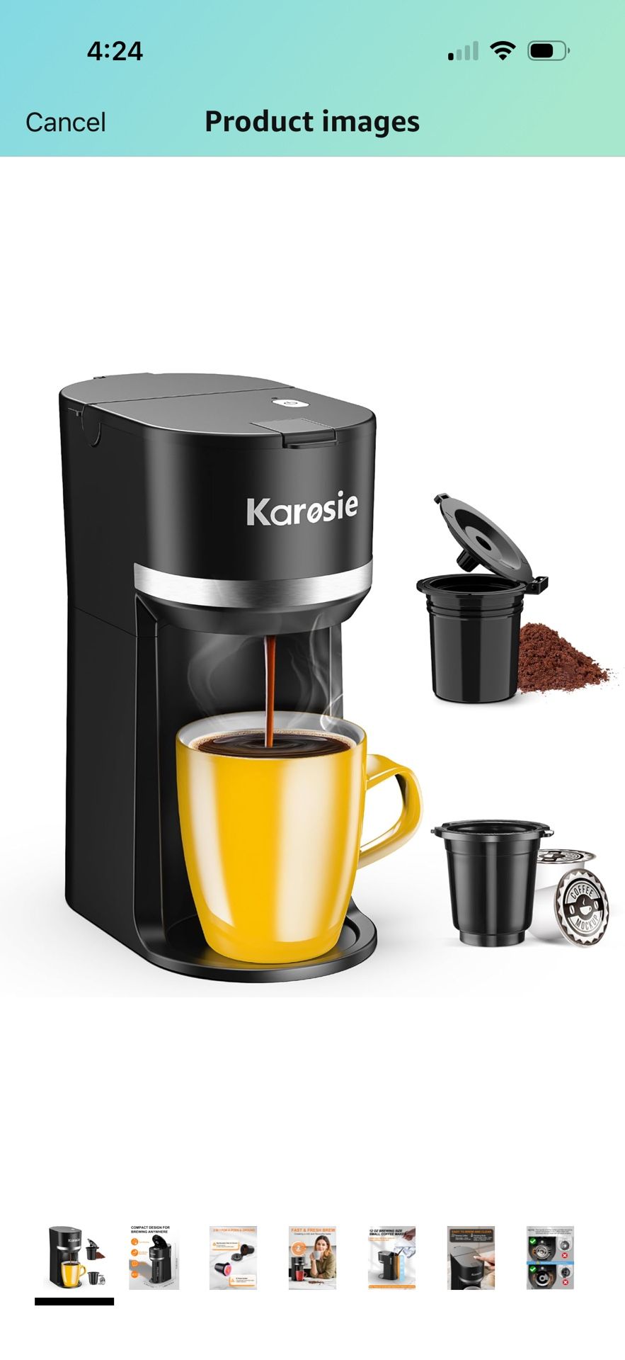 Single Serve Coffee Maker for K-Cup and Ground Coffee, Fast Brew, 6-12 oz Brew Sizes One Cup Coffee Machine Fits 5.5" Mugs, One-Button Small Coffee Ma