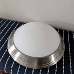 
14 in. 2-Light Brushed Nickel Flush Mount with Round White Glass Shade