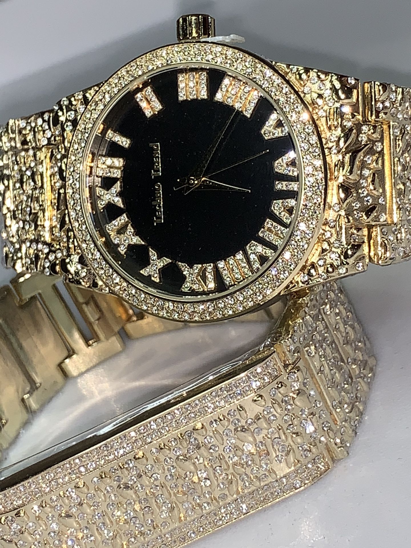 22k stainless steel Nugget and watch set created with lab diamonds