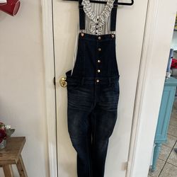 Medium Women's Overalls Denim Jeans w/Ruffle Striped Top Set