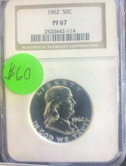 Silver 1962 Ben Franklin Proof Half Dollar— Graded Proof 67 By NGC