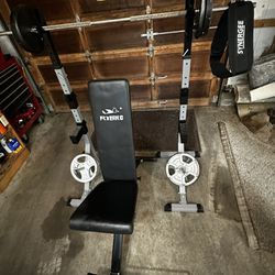 Weightlifting Bench, Bar, Rack, Weights, Belt