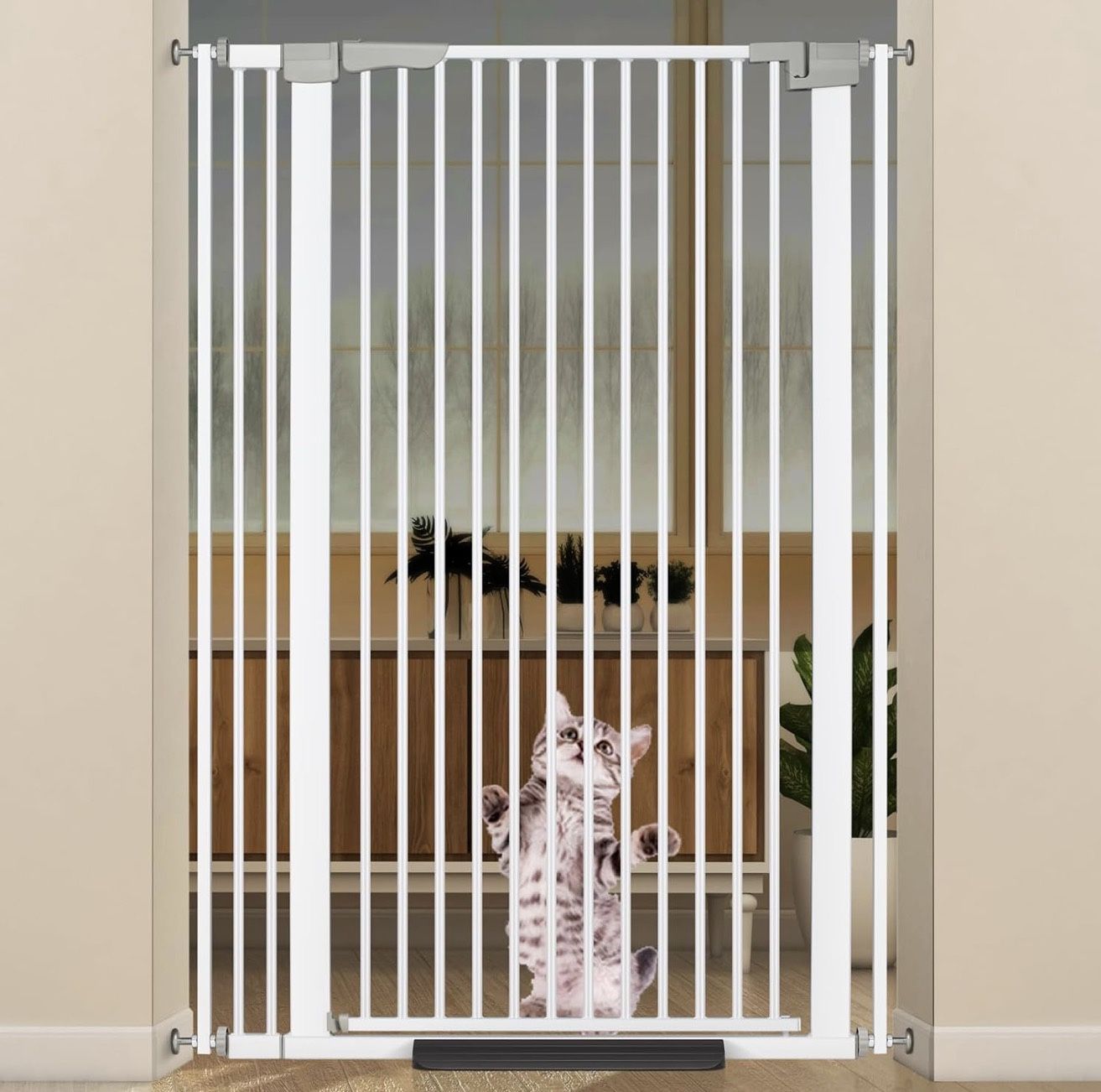 New 51.18" Extra Tall Cat Gate for Doorway, 29"-43” Wide, Auto Close Pet or Baby Gate