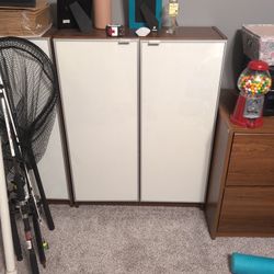 2x Mid century modern freestanding cabinets with writeable fronts 