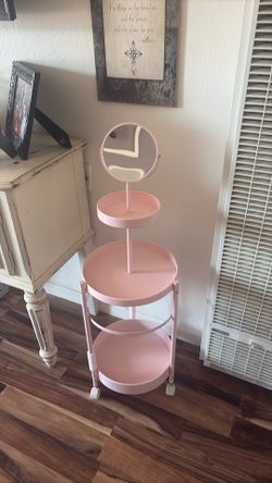 Pink vanity cart with mirror