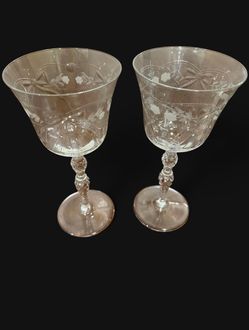 Vintage Lido by ROCK SHARPE Etched Crystal Wine Glasses - set of 2