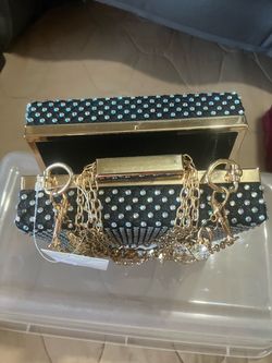 Black Rhinestone Clutch Purse with Gold Chain
