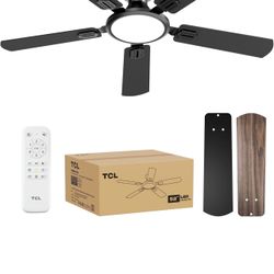 TCL Ventilador de techo de perfil bajo de 52 pulgadas con luz, delgado, negro, montaje empotrado, motor reversible de CC, 6 velocidades, control remot