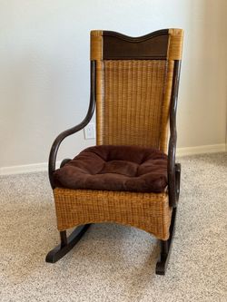 Wicker and wood rocking chair