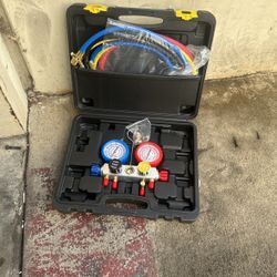 HVAC 4 Way Manifold Gauge And Hoses Set For R410a R134a R22 R404a R32 Refrigerant Service Testing Charging 
