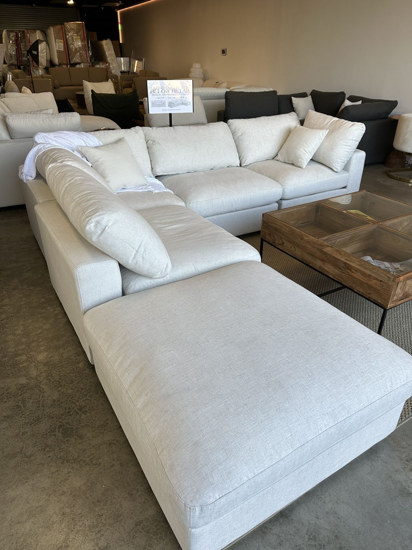 NEW White Modular Cloud Sofa Chaise Sectional in Performance Linen