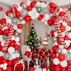 109 pcs balloons inflate new decorations red white Santa candy cane party house fiesta navidad rojo