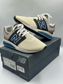 New Balance 247 Shoes Kids 7/Mens 7/Womens 8.5 Beige Blue Mesh Athletic KL247BCG