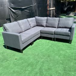 New 5 Pc Dark Grey Fabric Sectional Sofa