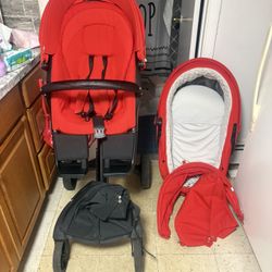 Stokee Stroller And Carry Out Bundle -Rudy Red 