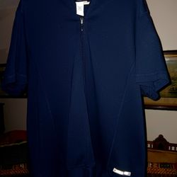 New Long Blue Short Sleeve Knit Hoodie Top