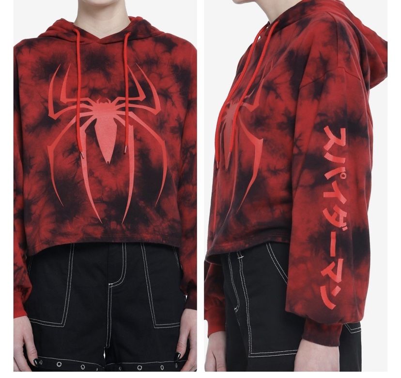Medium Marvel Spider-Man Red Dye Girls Crop Hoodie Hot Topic