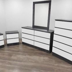 Dresser With Mirror, Chest And Two Nightstands 🌌 Comoda Con Espejo, Gavetero Y Dos Mesitas De Noche 🌌